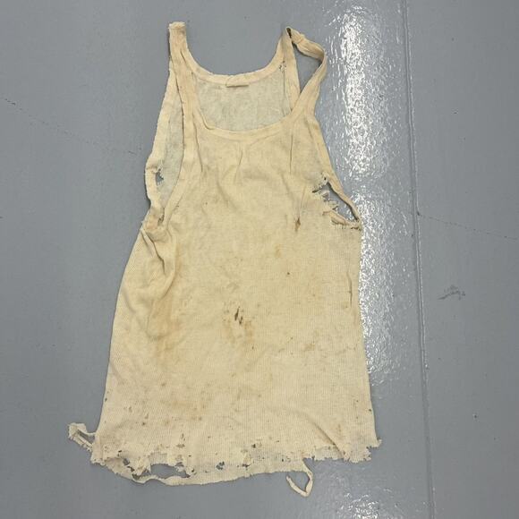 Vintage 50s 60s Hanes White Distressed Cotton Tank Top - Picture 1 of 3